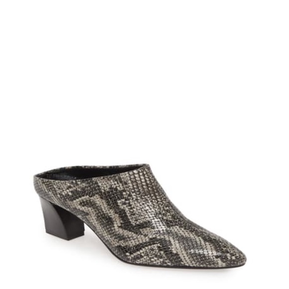 NEW • AGL • Pointy Toe Snake Print Leather Slip On Mule 38 / 8 Gray Black - Picture 1 of 5